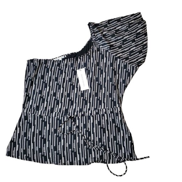 BLACK/BEIGE ONE SHOULDER TOP SIZE LARGE - Picture 5 of 10